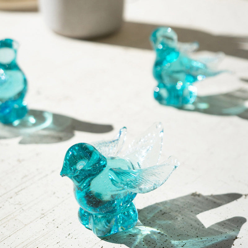 Blue Recycled Glass Bird Set of 6