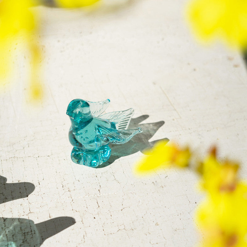 Blue Recycled Glass Bird Set of 6