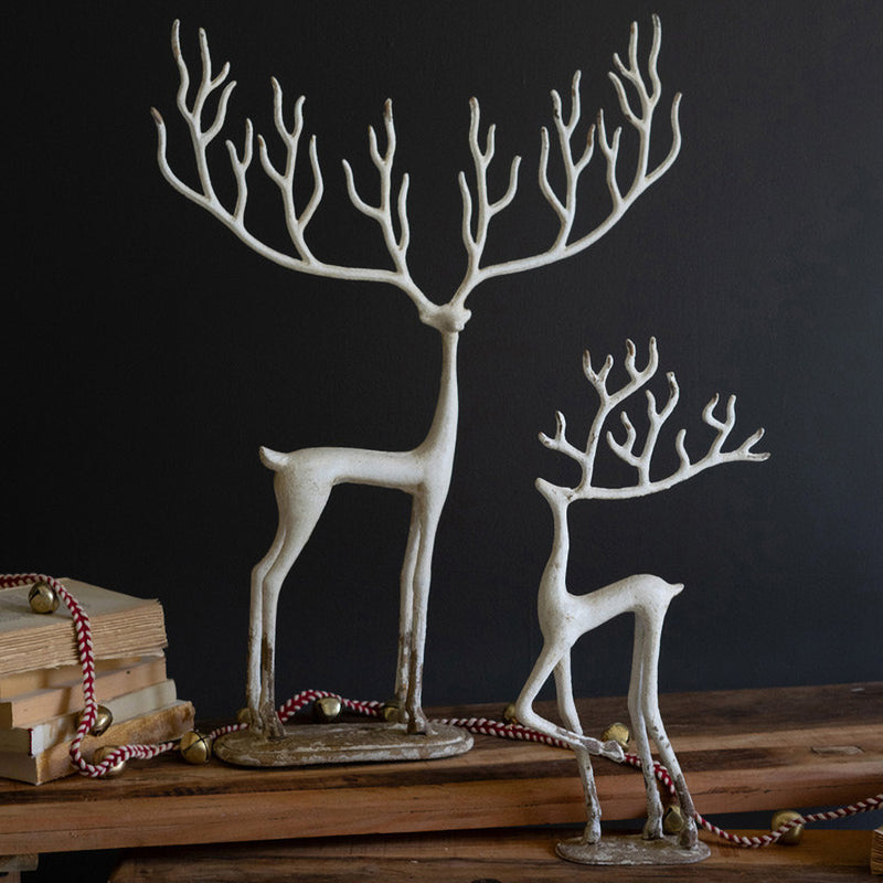 Deer White Cast Aluminium Sculpture Set of 2