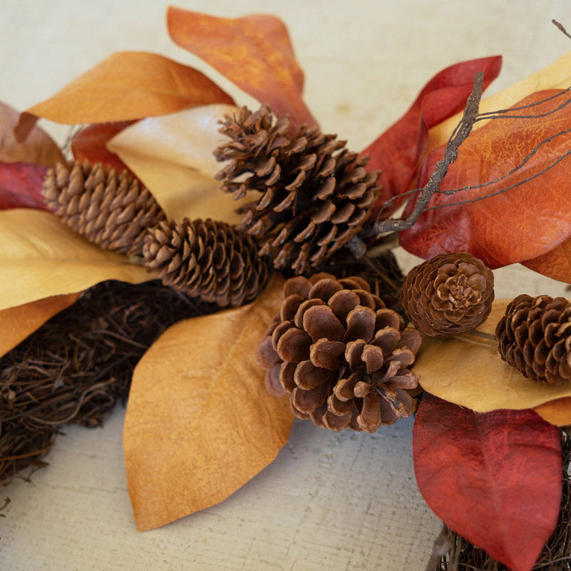 Magnolia Leaves and Pine Cones Wreath Set of 2