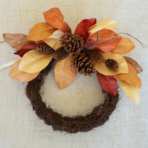 Magnolia Leaves and Pine Cones Wreath Set of 2