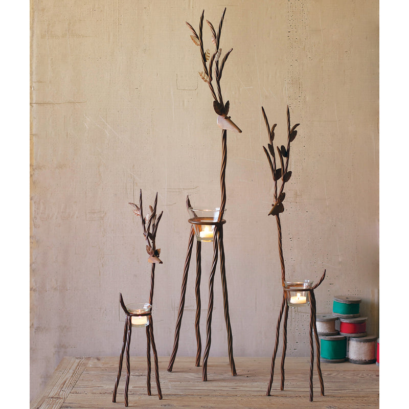 Rustic Reindeer Candle Holder Set of 3