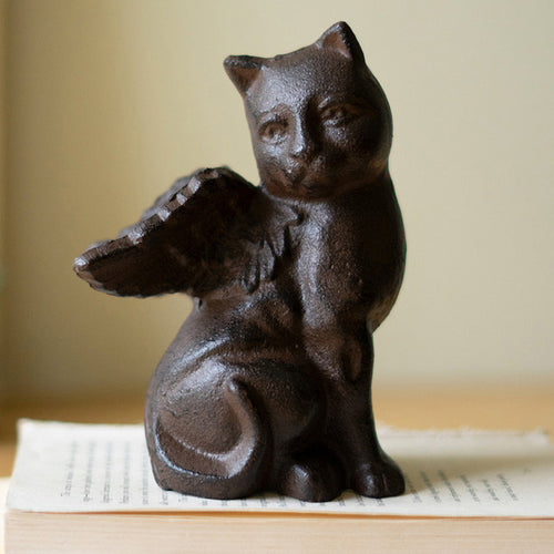 Cat Angel Cast Iron Sculpture