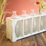 Five Glass Bud Vases in Wooden Crate