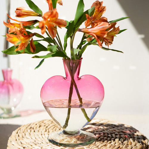 Ombre Pink Glass Heart Vase Set of 4