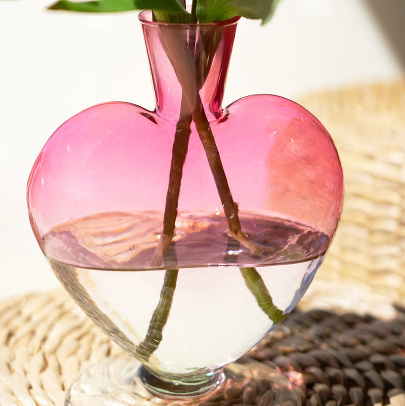 Ombre Pink Glass Heart Vase Set of 4