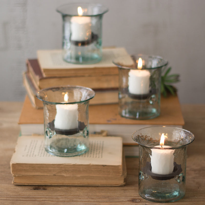 Recycled Glass Mini Cylinder Votive Set of 4