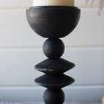 Black Turned Wood Candle Holder Set of 3