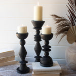 Black Turned Wood Candle Holder Set of 3