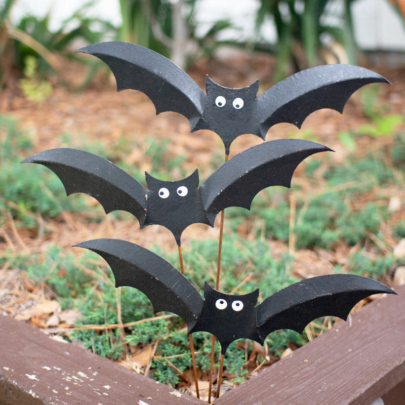 Bat Painted Plant Stake Set of 3