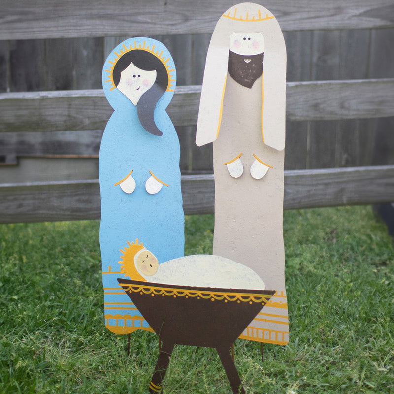 Nativity Painted Metal Yard Art Set of 3