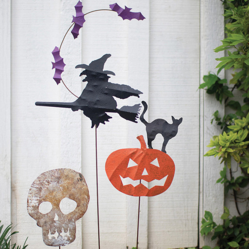 Witch, Skull and Pumpkin Yard Stake Set of 3