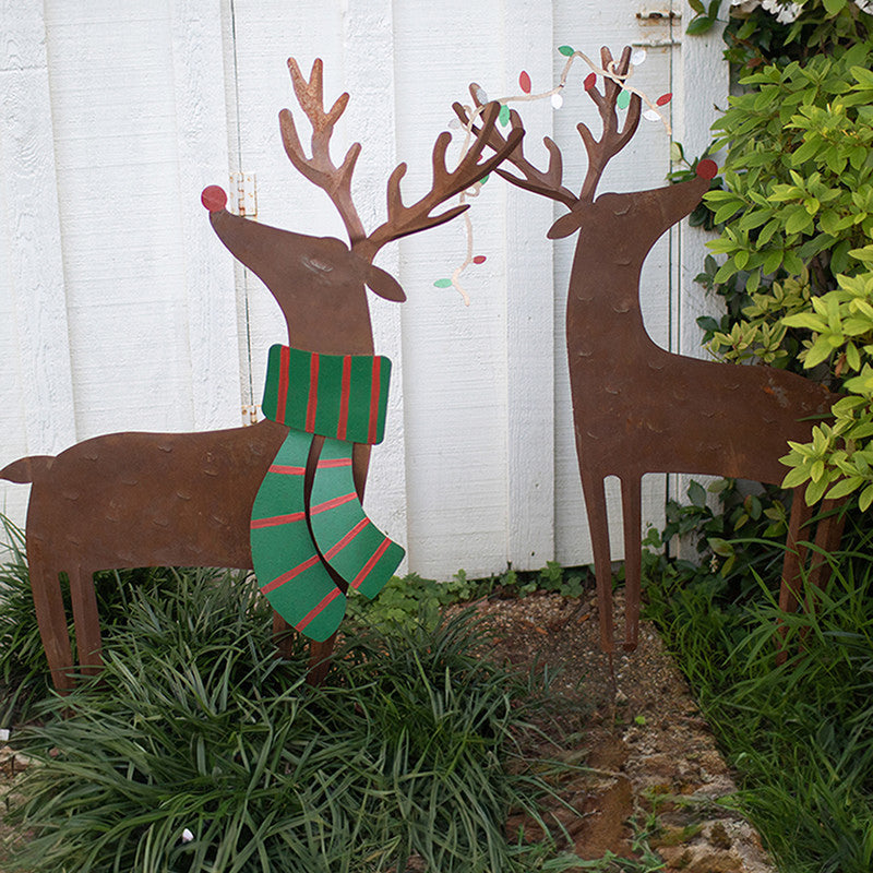 Deer Painted Metal Yard Art Set of 2