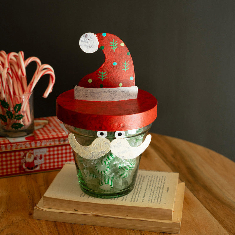 Santa Hat Painted Lidded Pot