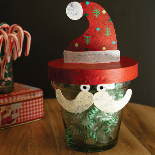 Santa Hat Painted Lidded Pot