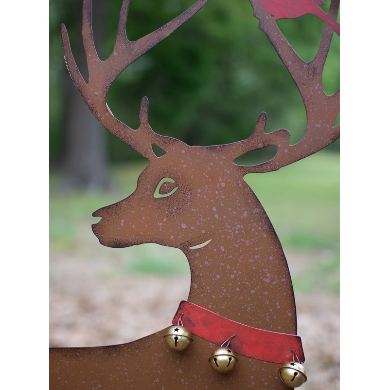 Rustic Reindeer & Birds Outdoor Yard Art Set of 2