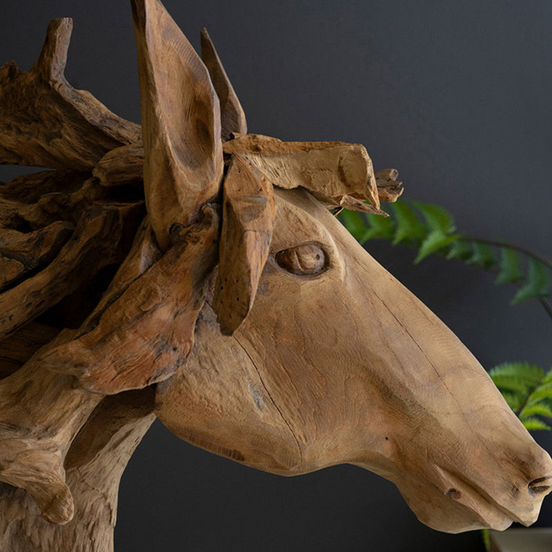 Teakwood Horse Head Sculpture with Base