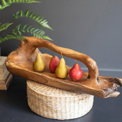 Teak Oval Large Handled Bowl