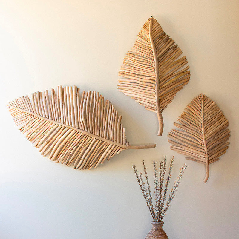 Teakwood Leaves Wall Art Set of 3