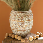 Natural and White Hand-Carved Wooden Oval Planter