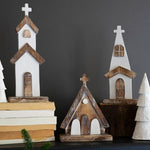 White Washed Wooden Church Set of 3