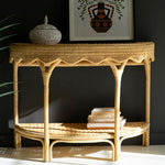 Rattan Double Shelf Demi-Lune Console Table