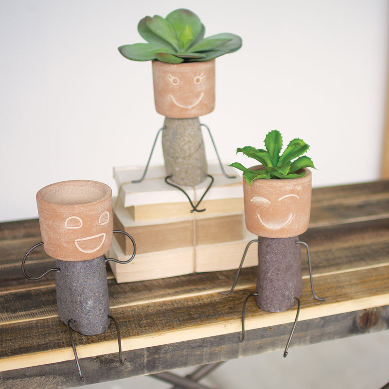 River Rock Pot Head Planter Set of 3