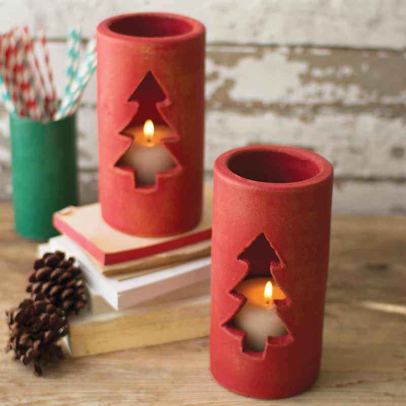 Red Clay Christmas Tree Luminary Set of 6