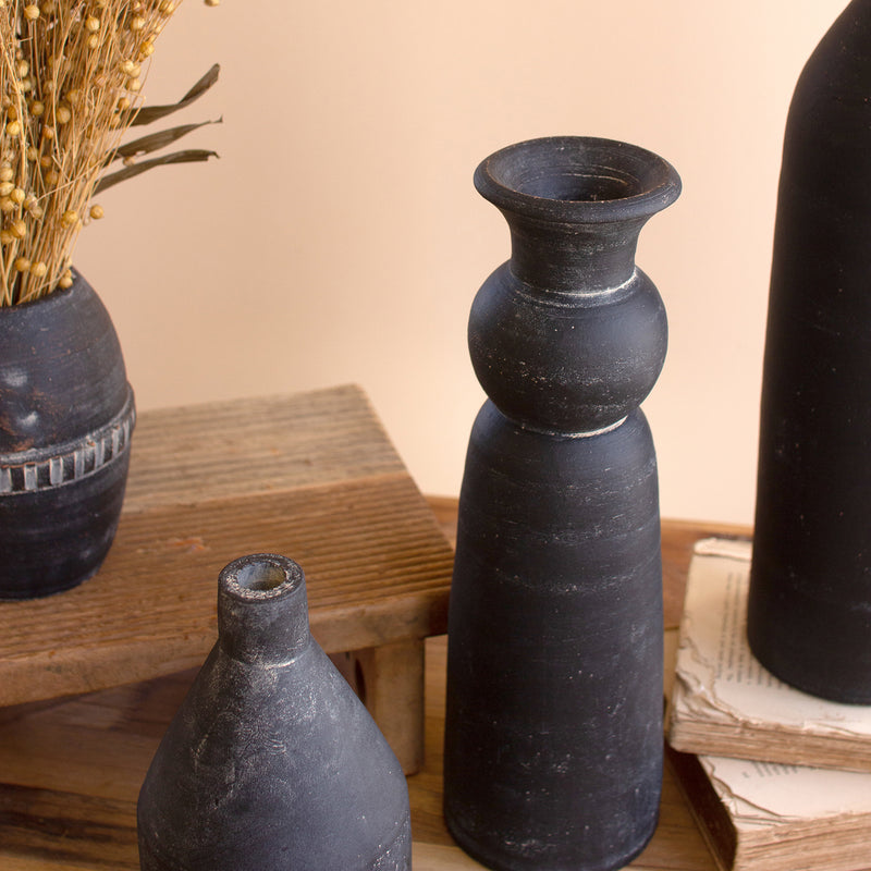 Black Clay Vases Set of 5