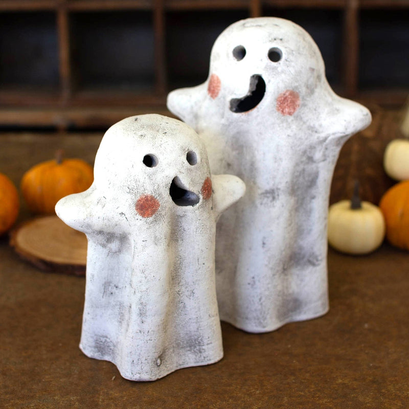 Clay Ghost Candle Lantern Set of 2