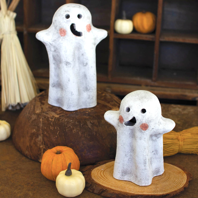 Clay Ghost Candle Lantern Set of 2