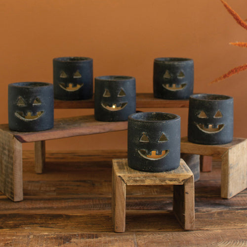 Black Clay Jack-O-Lantern Set of 6