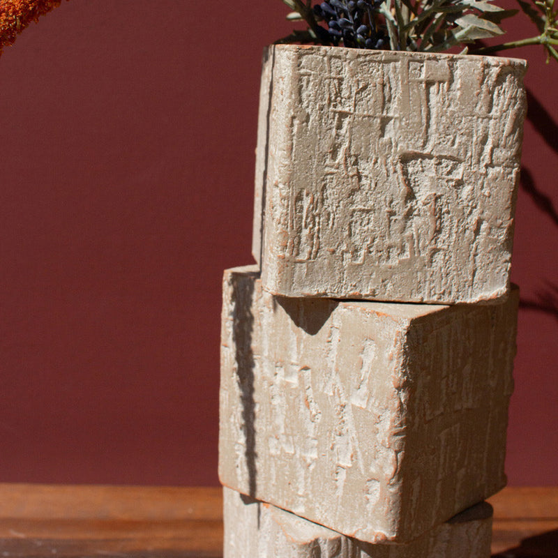 Textured Clay Cubed Vase Set of 2