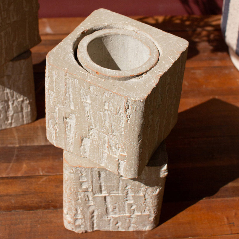 Textured Clay Cubed Vase Set of 2