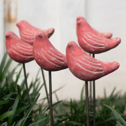 Bird Clay Plant Stake Set of 6