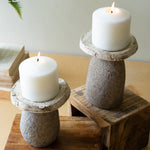 Clay and River Rock Pillar Candle Holder Set of 2