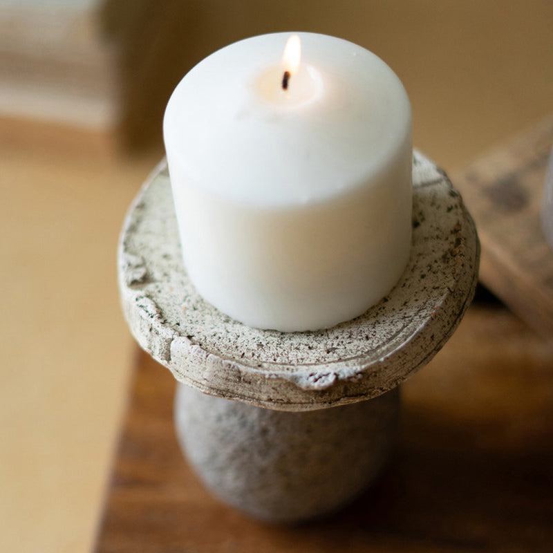 Clay and River Rock Pillar Candle Holder Set of 2