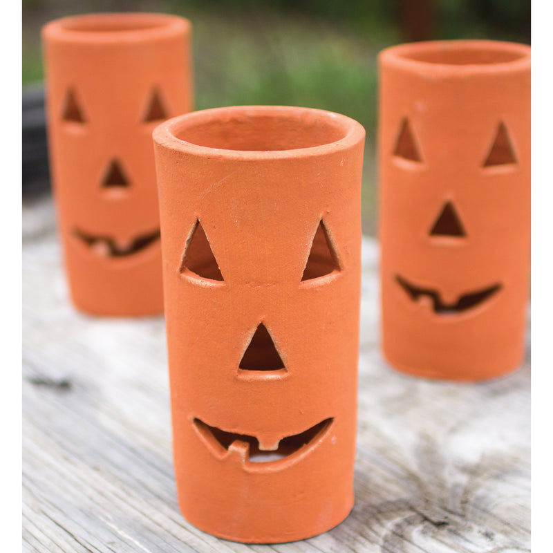 Jack-O-Lantern Terracotta Hurricane Set of 6