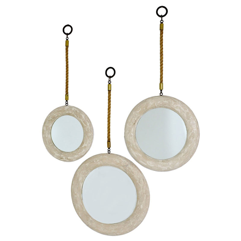 Round Wooden Wall Mirror Set of 3