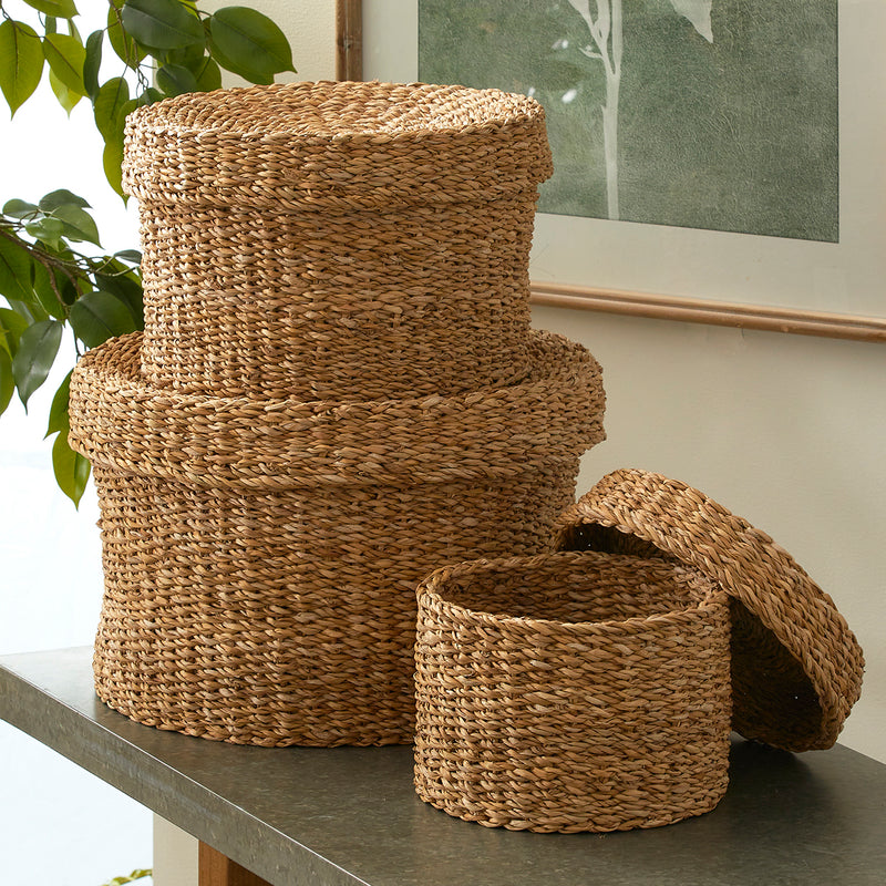 Seagrass Round Lidded Basket Set of 3