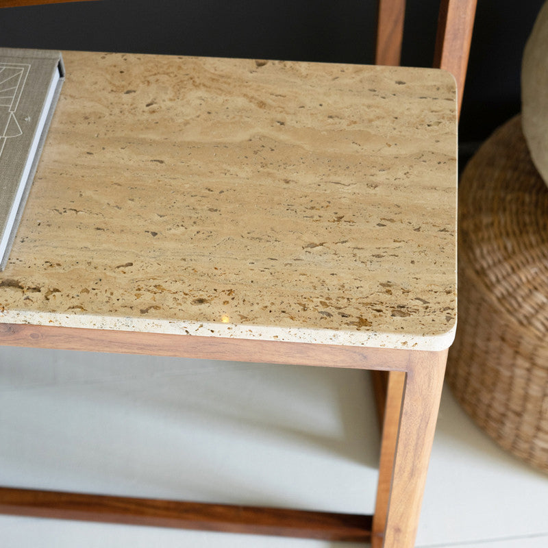 Travertine Nesting Console Table Set of 2