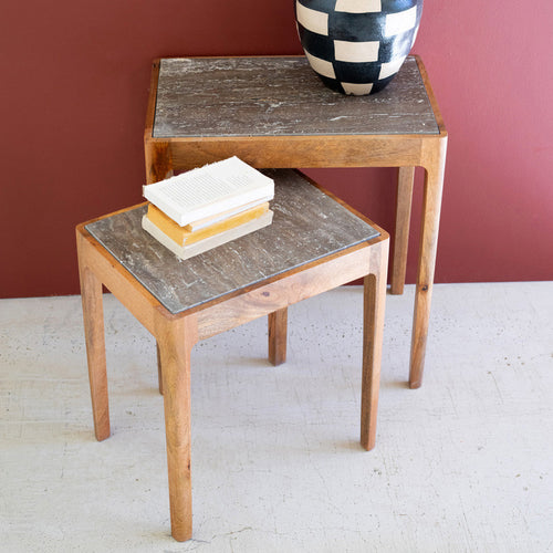 Acacia Wood Nesting Accent Table Set of 2