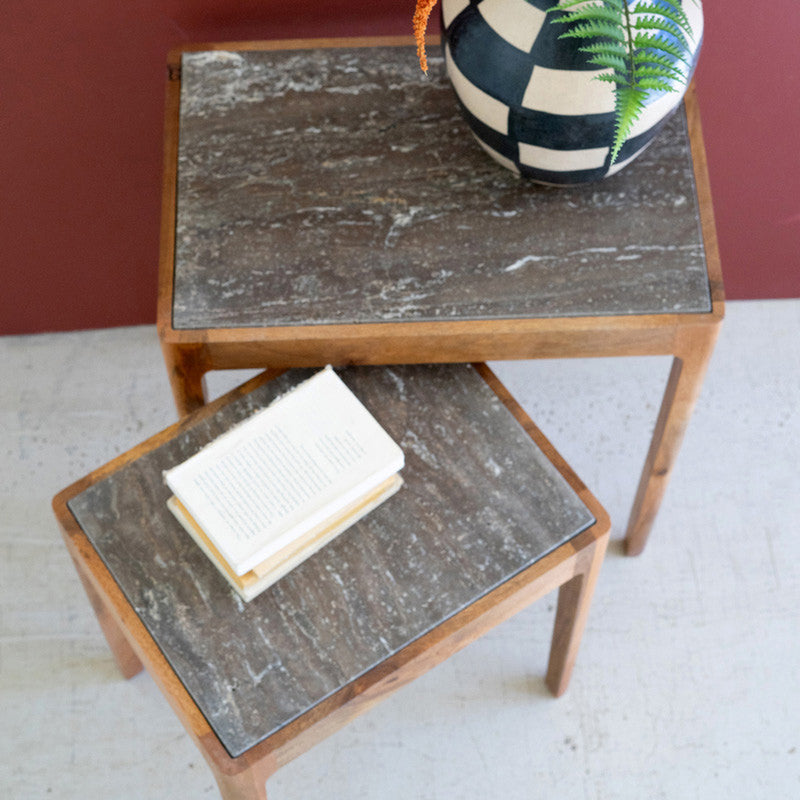 Acacia Wood Nesting Accent Table Set of 2