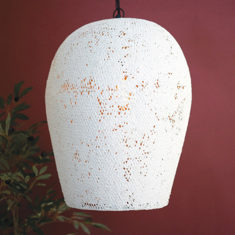 Tear Drop Paper Mache White Pendant