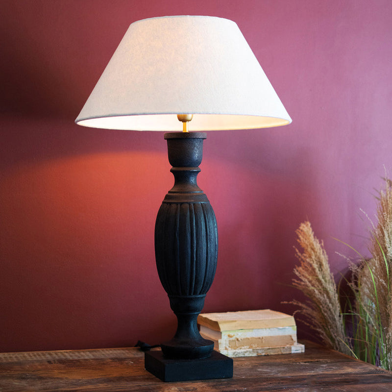 Turned Mango Wood Black Table Lamp