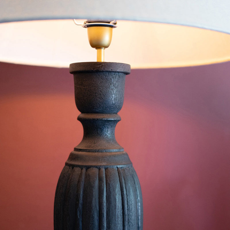 Turned Mango Wood Black Table Lamp