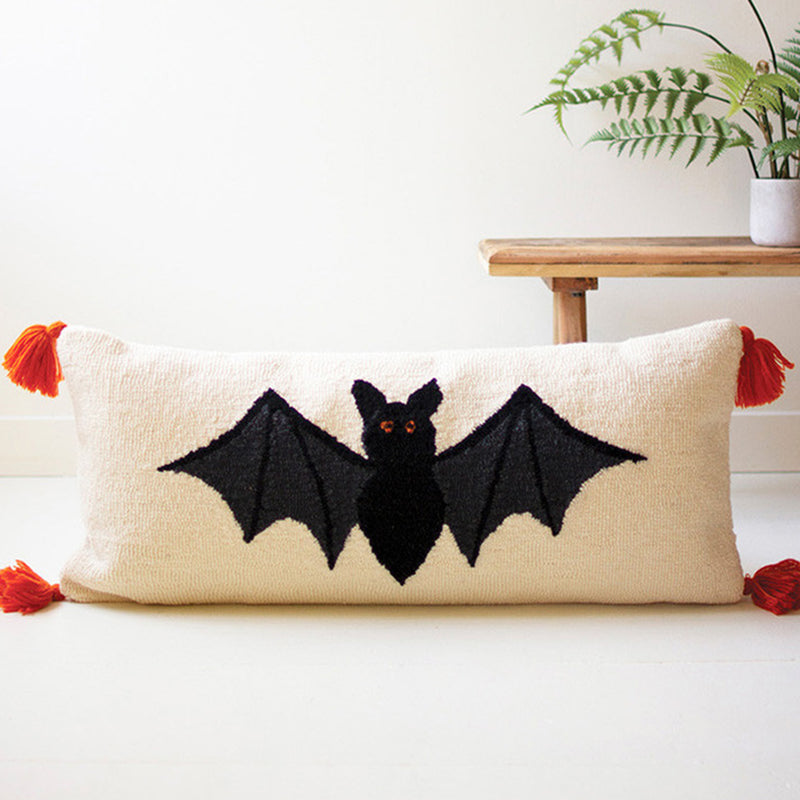 Halloween Bat Hand Hooked Pillow