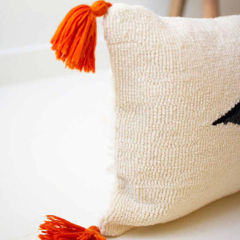 Halloween Bat Hand Hooked Pillow