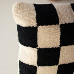 Checkered Black Hand-Hooked Throw Pillow