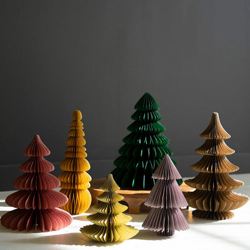 Jewel Tone Paper Accordian Christmas Tree Set of 6